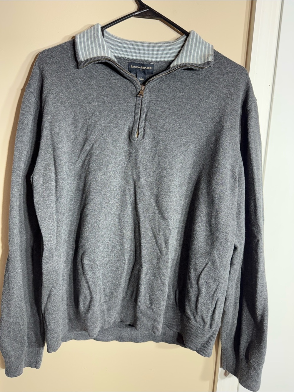Banana Republic Men's Heather Gray Quarter-Zip Sweater